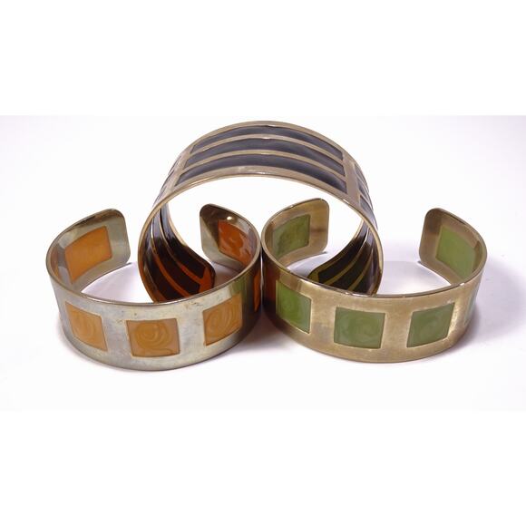 Neiman Marcus Lee Angel Silver Enamel Wide Cuff Bracelet Set NWT 398 3 PCS - Picture 6 of 10